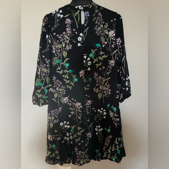 NEW CECE Women's Black Multi Floral-print Bow-neck Flounce A-Line Dress XS $98 - Picture 5 of 6